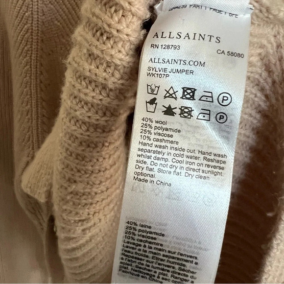 AllSaints Sylvie Oatmeal Jumper Cashmere Wool Blend Sweater Nude Pink Size Large - Picture 11 of 13
